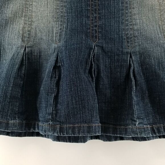 Moto Skirt Womens Size 12 Jean Blue Denim Pleated Button Zip Closure Pockets - Picture 3 of 9